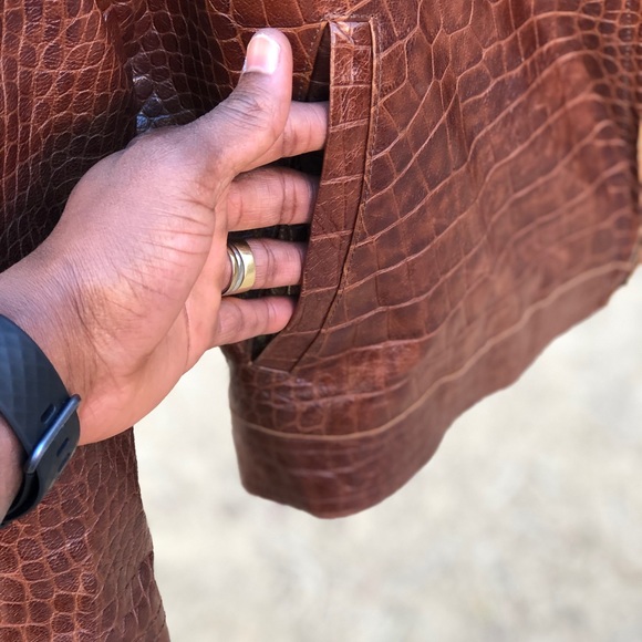 VTG Unisex Vera Pelle Lavorazione 🇮🇹 Croc Embossed Sz M - Picture 3 of 15